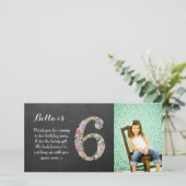 Meisjes 6th Birthday Floral Hartelijk dank Bedankkaart (Staand voorkant)