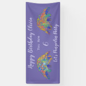 Meisjes 6th Birthday Party Colorful Pangolin Paars Spandoek (Verticaal)