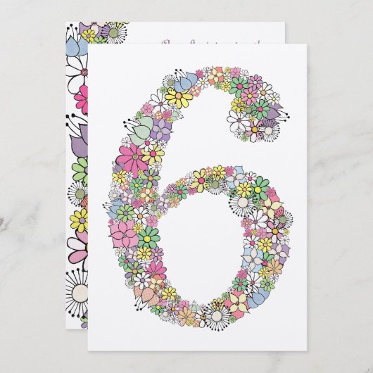 Meisjes 6th Birthday Party Custom Invitation Kaart (Voorkant / Achterkant)