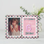 Meisjes 6th Birthday Party Invitation Kaart (Staand voorkant)