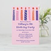 Meisje's 7e Verjaardag 7 Roze, Paarse Kaarsen Fees Kaart (Staand voorkant)