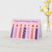 Meisje's 7e Verjaardag 7 Roze, Paarse Kaarsen Fees Kaart (Gele Bloem)