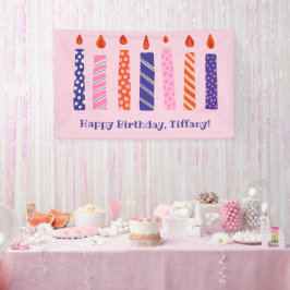 Meisje's 7e Verjaardag 7 Roze, Paarse Kaarsen Fees Spandoek