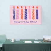 Meisje's 7e Verjaardag 7 Roze, Paarse Kaarsen Fees Spandoek (Beurs)