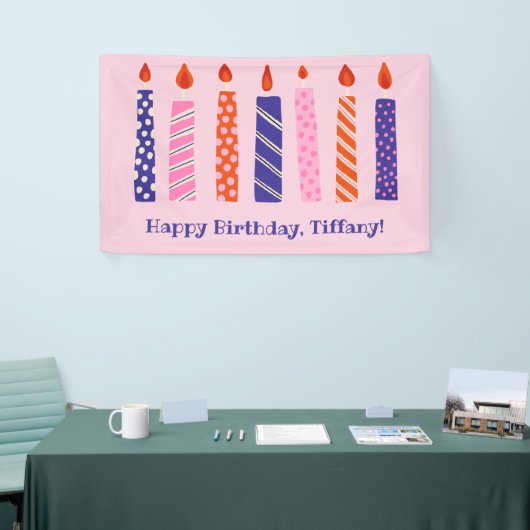 Meisje's 7e Verjaardag 7 Roze, Paarse Kaarsen Fees Spandoek (Beurs)