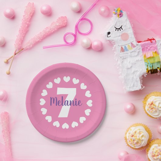 Meisjes 7e verjaardag borden met leeftijdsnummer papieren bordje (Feest)