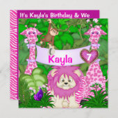 Meisjes 7th BIRTHDAY Oerwoud Uitnodiging apen (Voorkant / Achterkant)