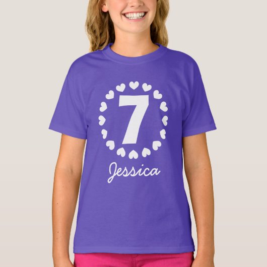 Meisjes 7th Birthday shirt | 7-jarige met hart (Voorkant)