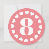 Meisjes 8e verjaardag koraalroze ronde hart kaart (Voorkant)