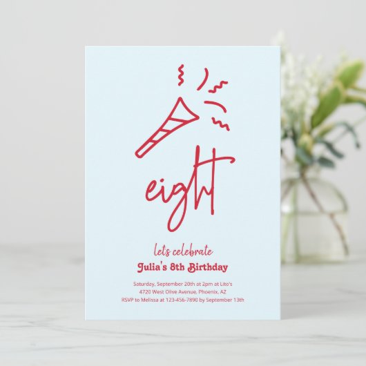 Meisjes 8e verjaardag Party uitnodiging (Staand voorkant)