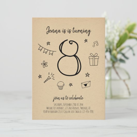 Meisjes 8e verjaardag Party uitnodiging (Staand voorkant)