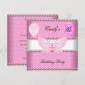 Meisjes 8th Birthday Butterfly Pearls Balloons Kaart (Voorkant / Achterkant)