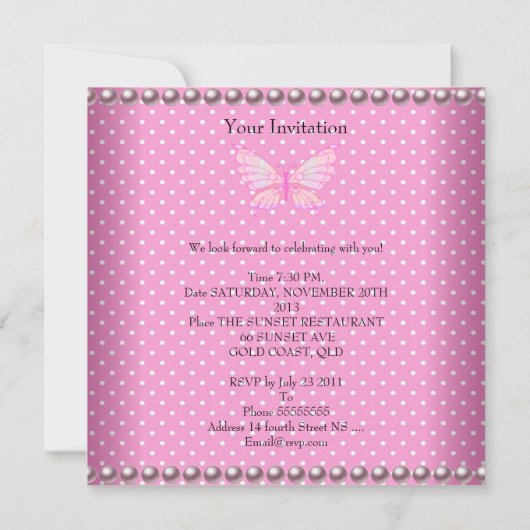 Meisjes 8th Birthday Butterfly Pearls Balloons Kaart (Achterkant)