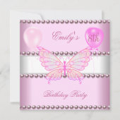 Meisjes 8th Birthday Butterfly Pearls Balloons Kaart (Voorkant)