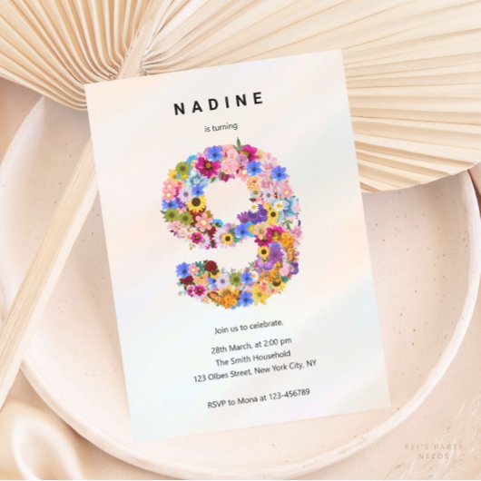 Meisjes 9e Verjaardag Negende Verjaardag Bloemenfe Kaart