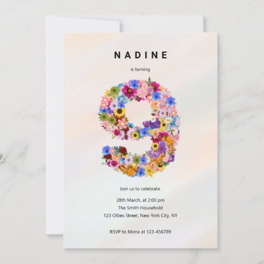 Meisjes 9e Verjaardag Negende Verjaardag Bloemenfe Kaart (Voorkant)