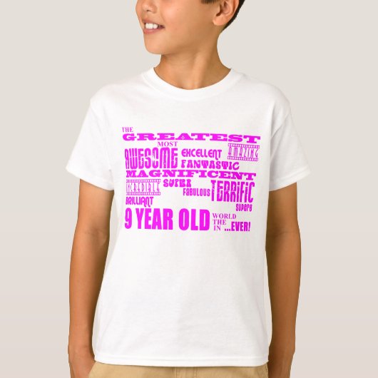 Meisjes 9e verjaardag : Roze groest 9 jaar oud T-shirt (Voorkant)