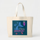 Meisjes 9e verjaardag Zeemeermin 9 jaar oud cadeau Grote Tote Bag (Voorkant)