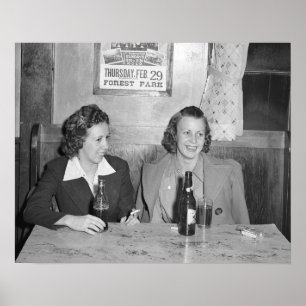 Meisjes aan de Bar, 1940. Oude foto Poster