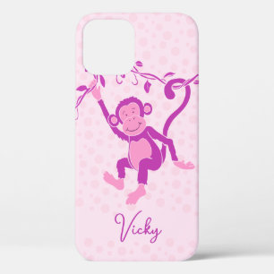 Meisjes aap paars & roze naam iphone 5 hoesje