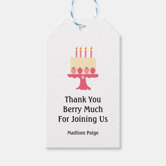 Meisjes Aardbei Roze Meisjes Verjaardag Dank u Cadeaulabel (Voorkant)