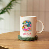 Meisjes Abstract Roze en Geel Letter A Koffiemok
