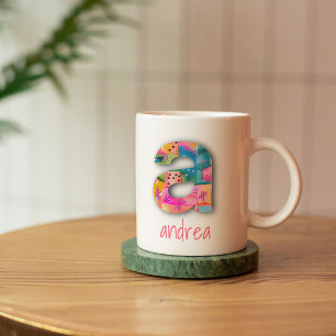 Meisjes Abstract Roze en Geel Letter A Koffiemok