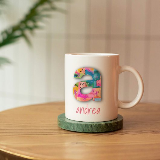 Meisjes Abstract Roze en Geel Letter A Koffiemok