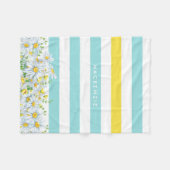 Meisjes Aqua Stripes met Gele Dagen en Naam Fleece Deken (Voorkant (Horizontaal))