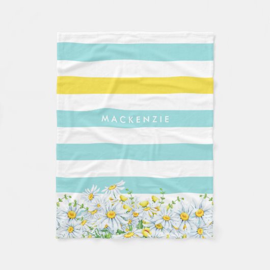Meisjes Aqua Stripes met Gele Dagen en Naam Fleece Deken (Voorkant)