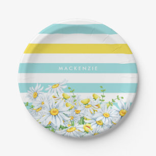 Meisjes Aqua Stripes met Gele Dagen en Naam Papieren Bordje