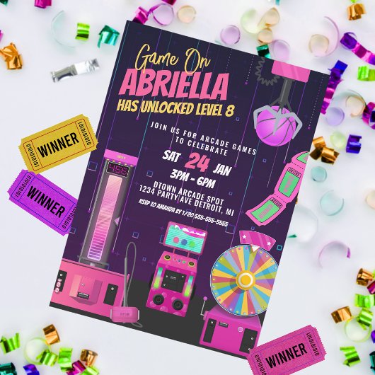 Meisjes Arcade Verjaardagsfeest Uitnodiging