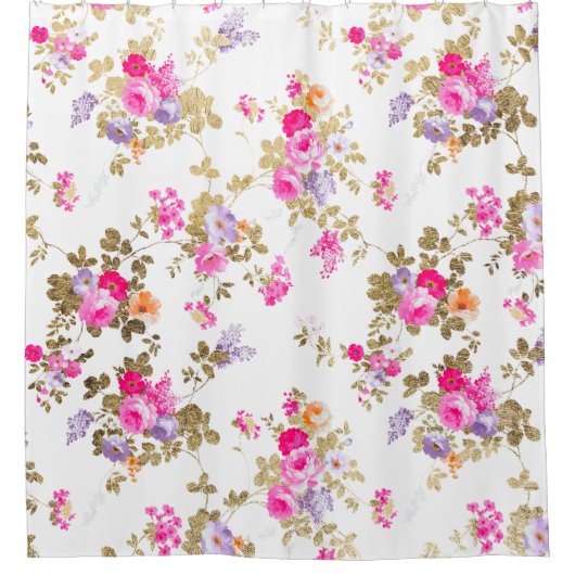 Meisjes aurora roze goudland boho florale douchegordijn (Voorkant)