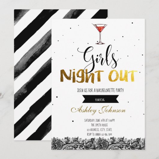 Meisjes avond uit vrijgezellenfeest uitnodiging (Voorkant / Achterkant)