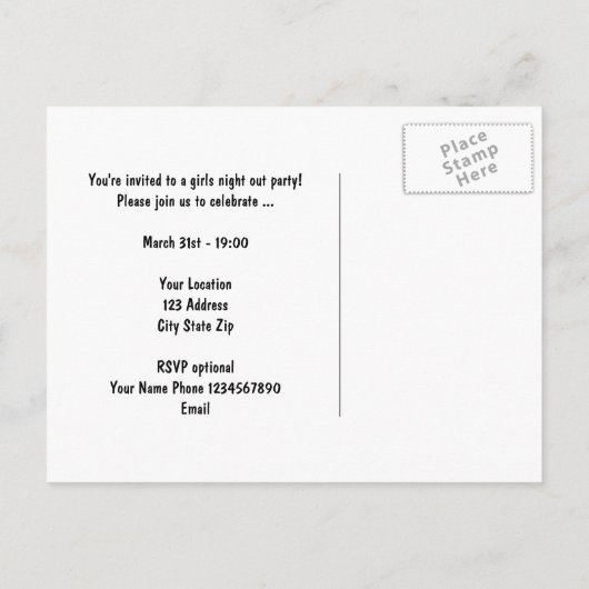 Meisjes avondje uit feest Custom briefkaarten (Achterkant)