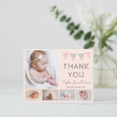 Meisjes baby dank u, roze geboorte aankondiging briefkaart (Staand voorkant)