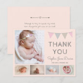 Meisjes baby dank u, roze geboorte aankondiging briefkaart (Voorkant / Achterkant)