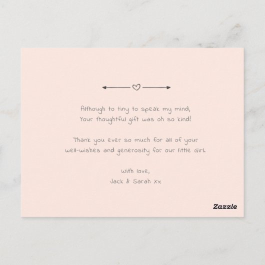 Meisjes baby dank u, roze geboorte aankondiging briefkaart (Achterkant)