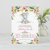 Meisjes Baby Olifant Baby Shower Uitnodigingen (Staand voorkant)