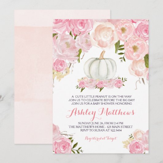 Meisjes Baby pompoen Baby Douche Uitnodigingen (Voorkant / Achterkant)