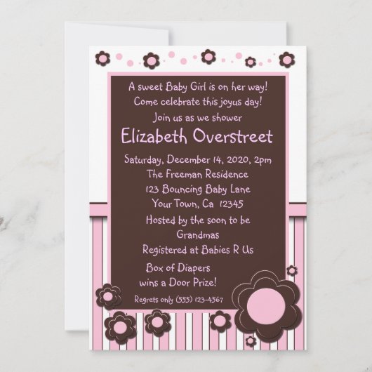 Meisjes Baby Roze en Modern Brown Daisy Flower Sho Kaart (Voorkant)