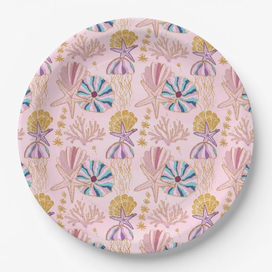 Meisjes Baby Roze onder het Zee Glittery Papieren Bordje (Voorkant)