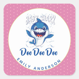 Meisjes BABY SHARK Shower Doo Schattig Roze Gepers Vierkante Sticker