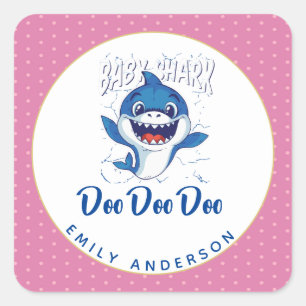 Meisjes BABY SHARK Shower Doo Schattig Roze Gepers Vierkante Sticker