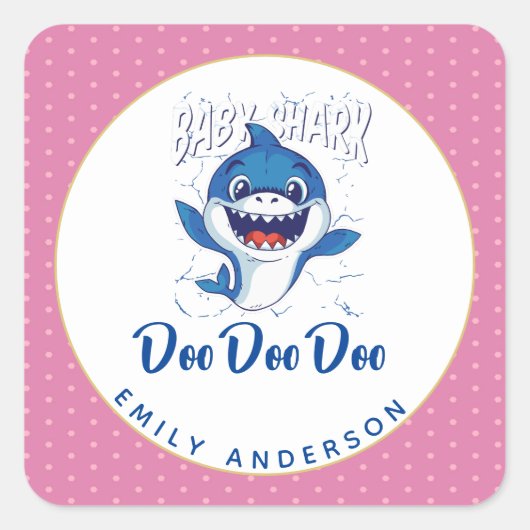 Meisjes BABY SHARK Shower Doo Schattig Roze Gepers Vierkante Sticker (Voorkant)