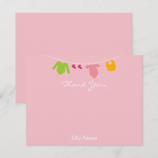 Meisjes Baby shower Dank je wel Notitiekaartje (Voorkant / Achterkant)