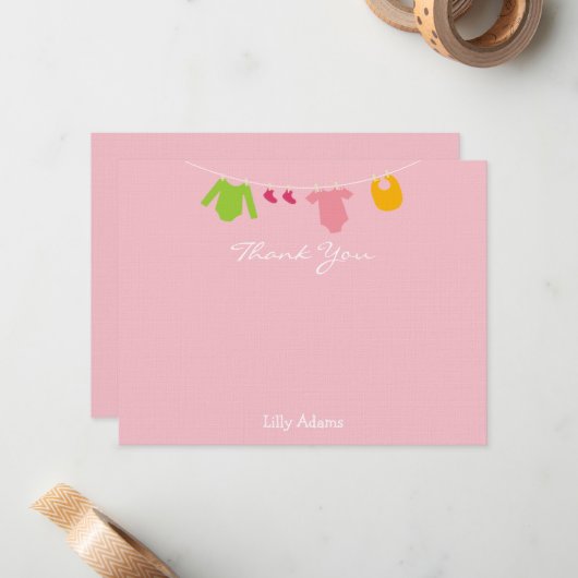 Meisjes Baby shower Dank je wel Notitiekaartje (Voorkant / Achterkant in situ)