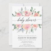 Meisjes baby shower, elegante, lichtroze florale b kaart (Voorkant)