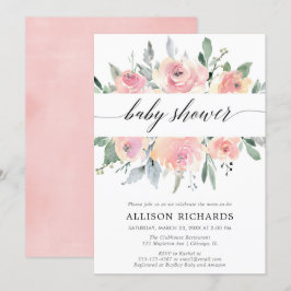 Meisjes baby shower, elegante, lichtroze florale b kaart