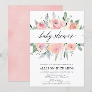 Meisjes baby shower, elegante, lichtroze florale b kaart